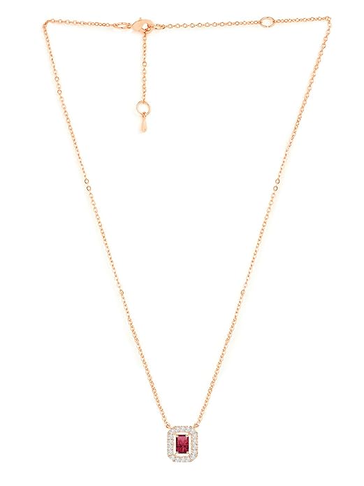 Minimal Emerald Cut Rose Silver Gold Plated CZ Brass Necklace Wholesale