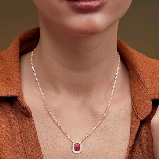 Minimal Emerald Cut Rose Silver Gold Plated CZ Brass Necklace Wholesale