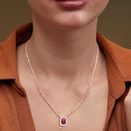 Minimal Emerald Cut Rose Silver Gold Plated CZ Brass Necklace Wholesale