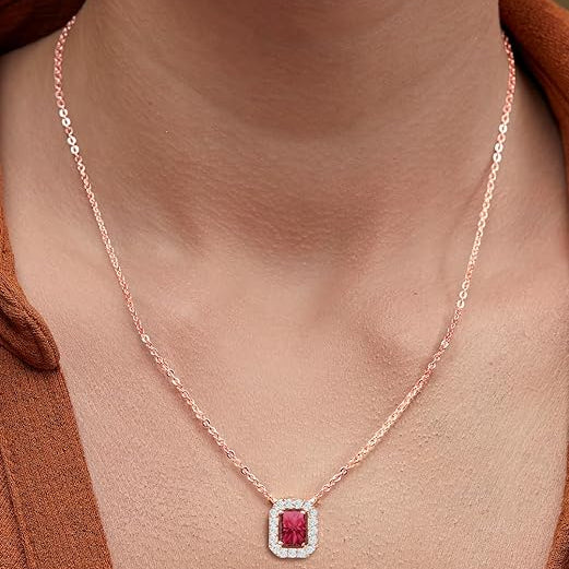 Minimal Emerald Cut Rose Silver Gold Plated CZ Brass Necklace Wholesale Main image