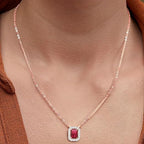 Minimal Emerald Cut Rose Silver Gold Plated CZ Brass Necklace Wholesale