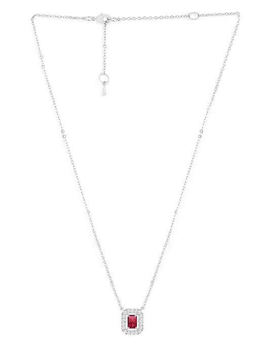 Minimal Emerald Cut Rose Silver Gold Plated CZ Brass Necklace Wholesale