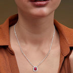 Minimal Emerald Cut Rose Silver Gold Plated CZ Brass Necklace Wholesale