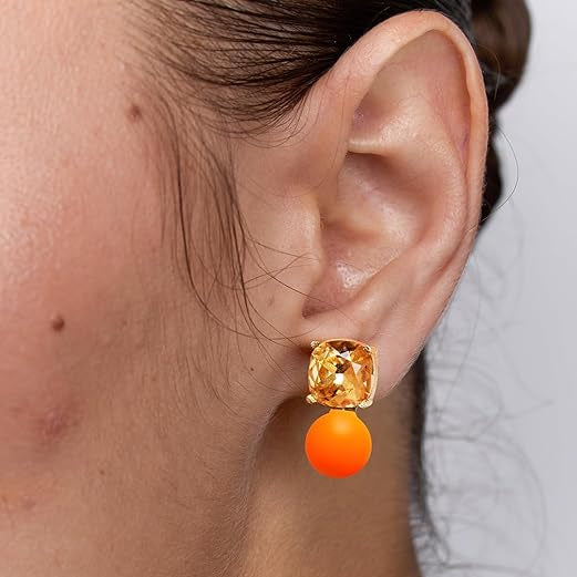 Cushion Cut Orange Pearl Rose Silver Gold CZ Brass Hoop Earrings Bulk Main image