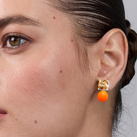 Cushion Cut Orange Pearl Rose Silver Gold CZ Brass Hoop Earrings Bulk Secondary image