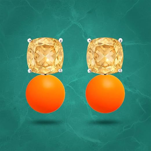 Cushion Cut Orange Pearl Rose Silver Gold CZ Brass Hoop Earrings Bulk