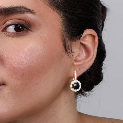 Black Coral Stone Rose Silver Gold Plated CZ Brass Hoop Earrings Bulk Secondary image