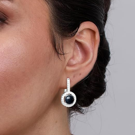 Black Coral Stone Rose Silver Gold Plated CZ Brass Hoop Earrings Bulk Main image