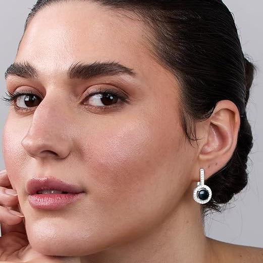 Black Coral Stone Rose Silver Gold Plated CZ Brass Hoop Earrings Bulk