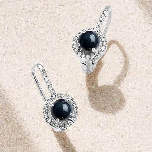 Black Coral Stone Rose Silver Gold Plated CZ Brass Hoop Earrings Bulk
