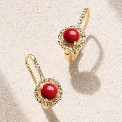 Red Coral Stone Rose Silver Gold Plated CZ Brass Hoop Earrings Bulk