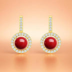 Red Coral Stone Rose Silver Gold Plated CZ Brass Hoop Earrings Bulk