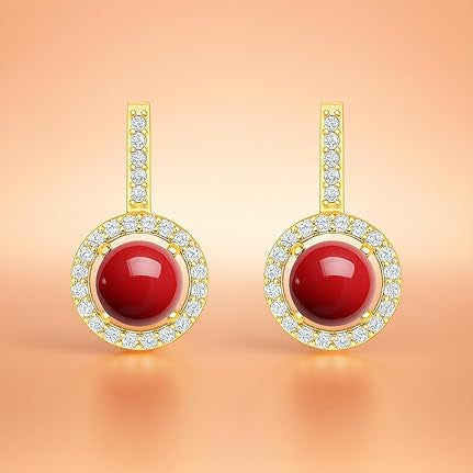 Red Coral Stone Rose Silver Gold Plated CZ Brass Hoop Earrings Bulk