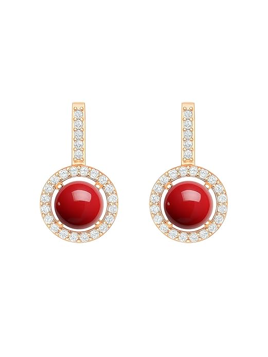 Red Coral Stone Rose Silver Gold Plated CZ Brass Hoop Earrings Bulk
