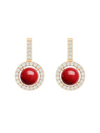 Red Coral Stone Rose Silver Gold Plated CZ Brass Hoop Earrings Bulk