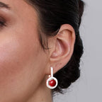 Red Coral Stone Rose Silver Gold Plated CZ Brass Hoop Earrings Bulk