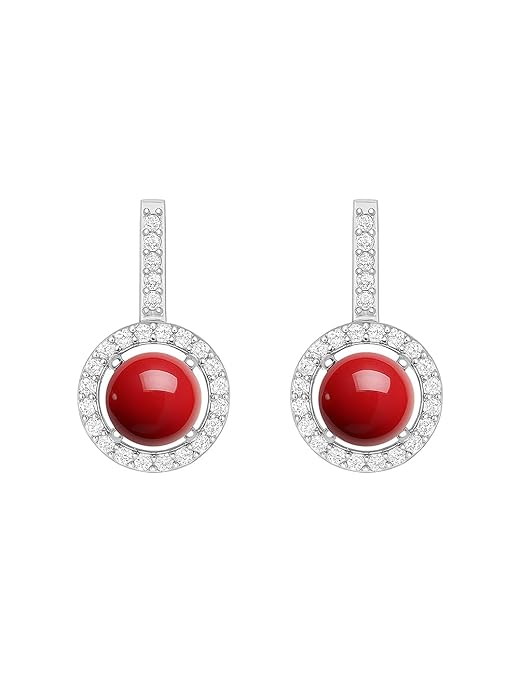Red Coral Stone Rose Silver Gold Plated CZ Brass Hoop Earrings Bulk