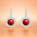 Red Coral Stone Rose Silver Gold Plated CZ Brass Hoop Earrings Bulk