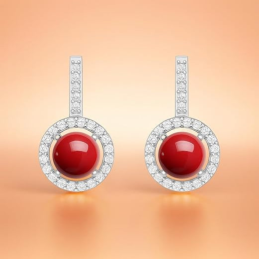 Red Coral Stone Rose Silver Gold Plated CZ Brass Hoop Earrings Bulk