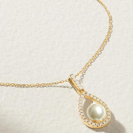 Pearl Teardrop Rose Silver Gold CZ Anti Tarnish Brass Necklace Bulk