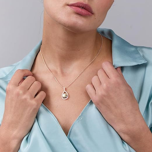 Pearl Teardrop Rose Silver Gold CZ Anti Tarnish Brass Necklace Bulk Main image