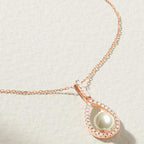 Pearl Teardrop Rose Silver Gold CZ Anti Tarnish Brass Necklace Bulk