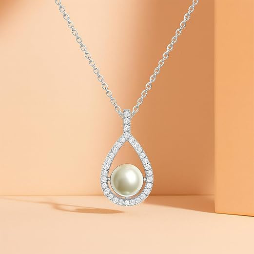 Pearl Teardrop Rose Silver Gold CZ Anti Tarnish Brass Necklace Bulk