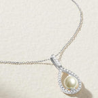 Pearl Teardrop Rose Silver Gold CZ Anti Tarnish Brass Necklace Bulk