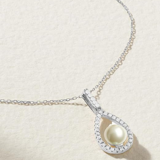 Pearl Teardrop Rose Silver Gold CZ Anti Tarnish Brass Necklace Bulk