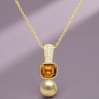Geometric Octagon Rose Silver Gold Plated CZ Pearl Brass Necklace Bulk
