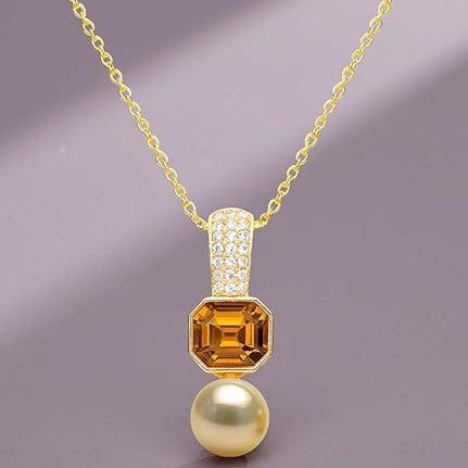 Geometric Octagon Rose Silver Gold Plated CZ Pearl Brass Necklace Bulk