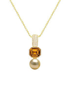 Geometric Octagon Rose Silver Gold Plated CZ Pearl Brass Necklace Bulk