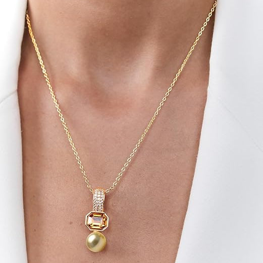Geometric Octagon Rose Silver Gold Plated CZ Pearl Brass Necklace Bulk Main image