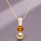 Geometric Octagon Rose Silver Gold Plated CZ Pearl Brass Necklace Bulk