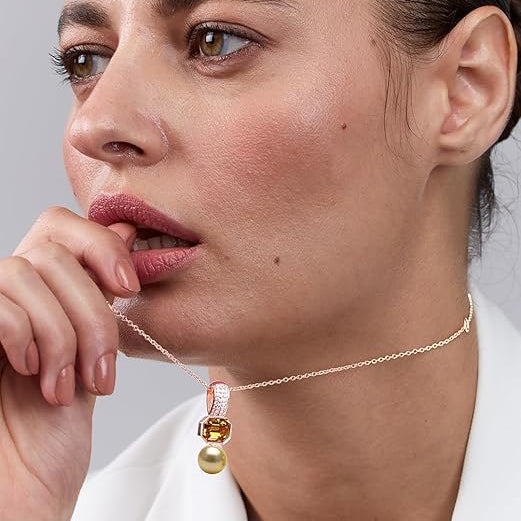 Geometric Octagon Rose Silver Gold Plated CZ Pearl Brass Necklace Bulk