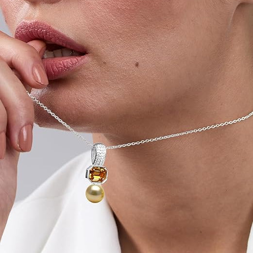 Geometric Octagon Rose Silver Gold Plated CZ Pearl Brass Necklace Bulk Secondary image