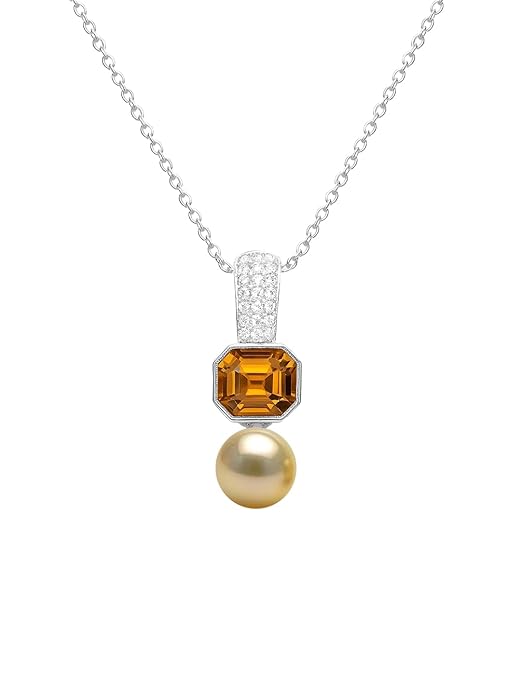 Geometric Octagon Rose Silver Gold Plated CZ Pearl Brass Necklace Bulk