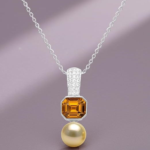 Geometric Octagon Rose Silver Gold Plated CZ Pearl Brass Necklace Bulk