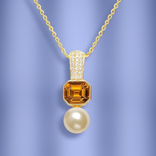 Designer Octagonal Rose Silver Gold CZ Pearl Brass Necklace Wholesale