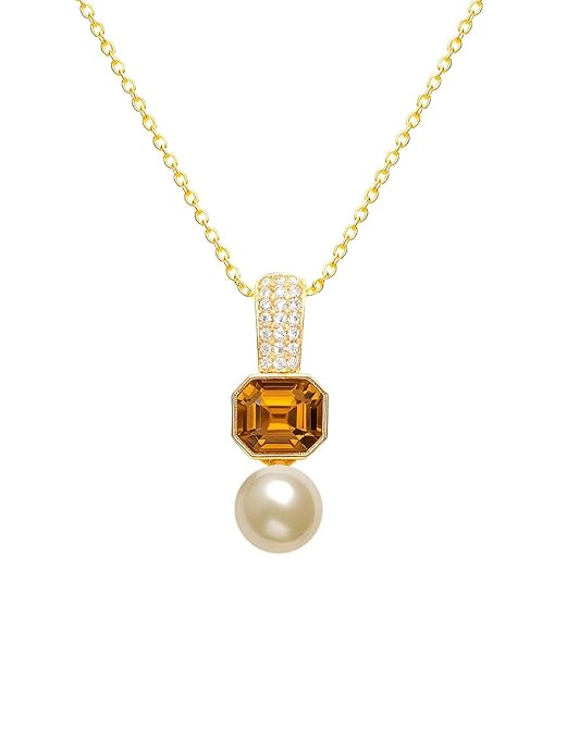 Designer Octagonal Rose Silver Gold CZ Pearl Brass Necklace Wholesale