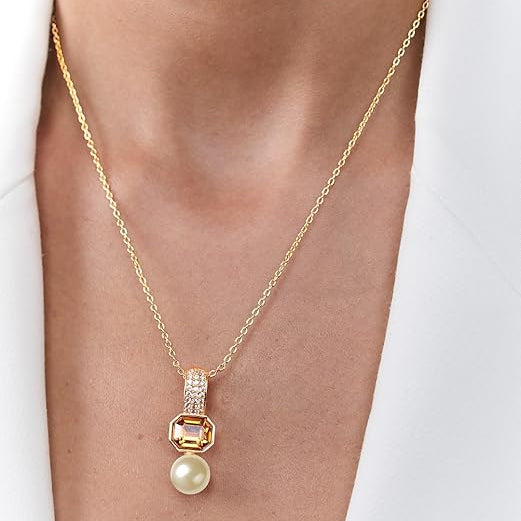 Designer Octagonal Rose Silver Gold CZ Pearl Brass Necklace Wholesale Secondary image