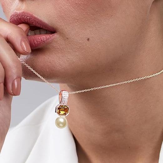 Designer Octagonal Rose Silver Gold CZ Pearl Brass Necklace Wholesale Main image