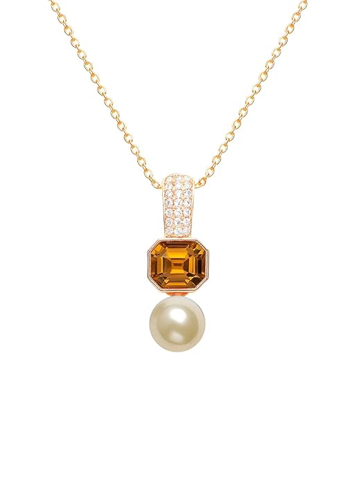 Designer Octagonal Rose Silver Gold CZ Pearl Brass Necklace Wholesale