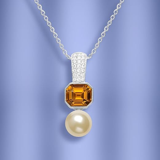 Designer Octagonal Rose Silver Gold CZ Pearl Brass Necklace Wholesale
