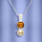 Designer Octagonal Rose Silver Gold CZ Pearl Brass Necklace Wholesale