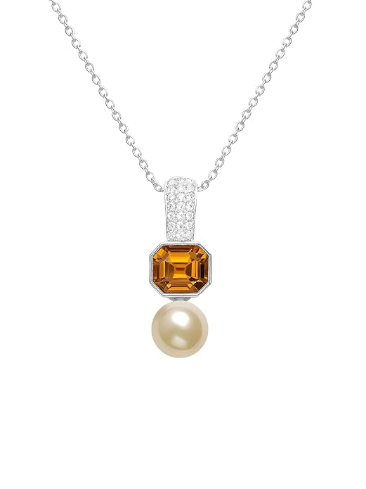 Designer Octagonal Rose Silver Gold CZ Pearl Brass Necklace Wholesale