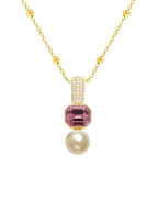 Elegant Dual Charm Rose Silver Gold Plated CZ Pearl Brass Necklace Bulk