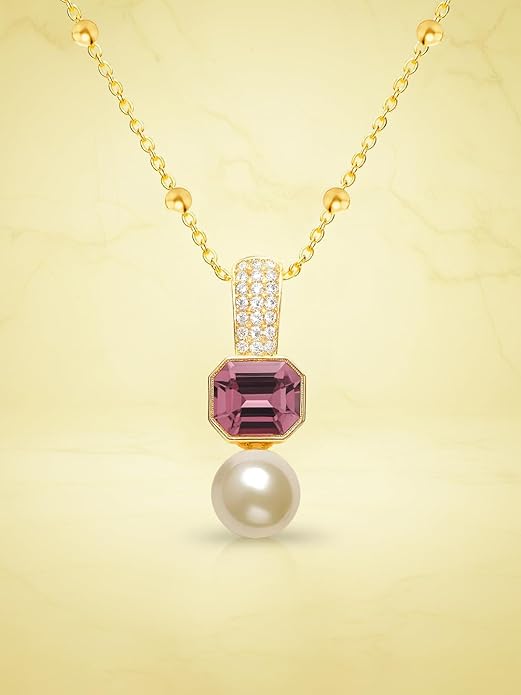 Elegant Dual Charm Rose Silver Gold Plated CZ Pearl Brass Necklace Bulk