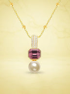 Elegant Dual Charm Rose Silver Gold Plated CZ Pearl Brass Necklace Bulk