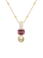 Elegant Dual Charm Rose Silver Gold Plated CZ Pearl Brass Necklace Bulk